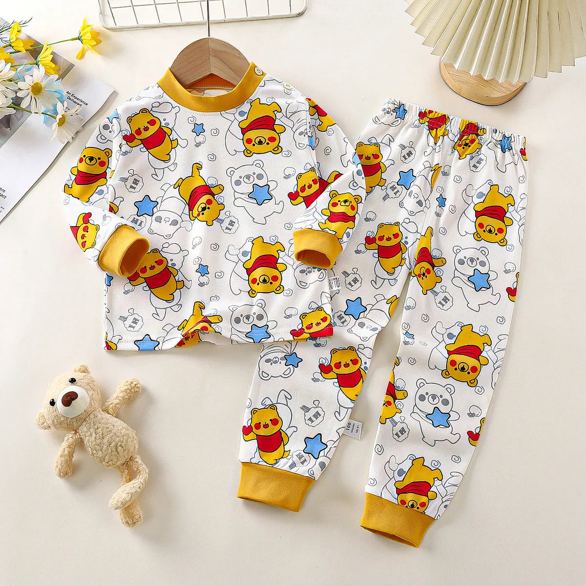 Children's Suit Pure Cotton Baby Clothes Warm Loungewear Autumn Clothes Two-Piece Set with Cartoon Pattern Moisture-Absorbing Cotton Fabric for Spring and Autumn Neutral Toddler Pyjamas or Casual Wear