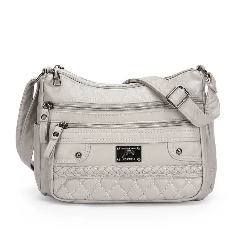 New fashion wash soft PU leather shoulder bag in horizontal square shape, 26x19x8cm, black colour with three-dimensional pocket