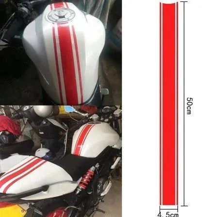 Motorcycle gas tank lid reflective pinstripe sticker in black, red, silver, yellow options