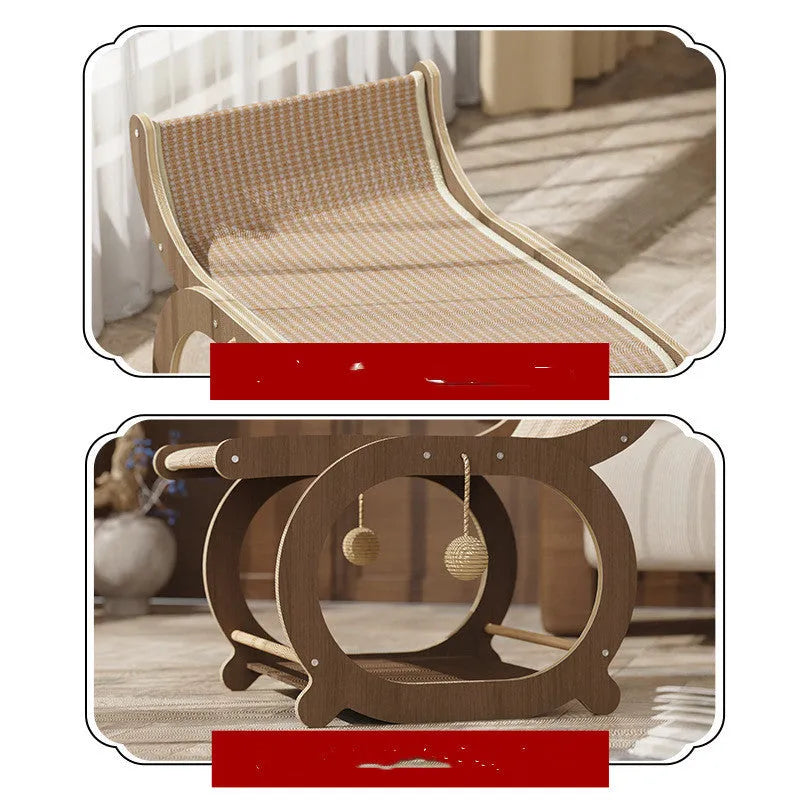 Solid wood cat scratcher mat with sisal scratching surface, shown in wood colour.