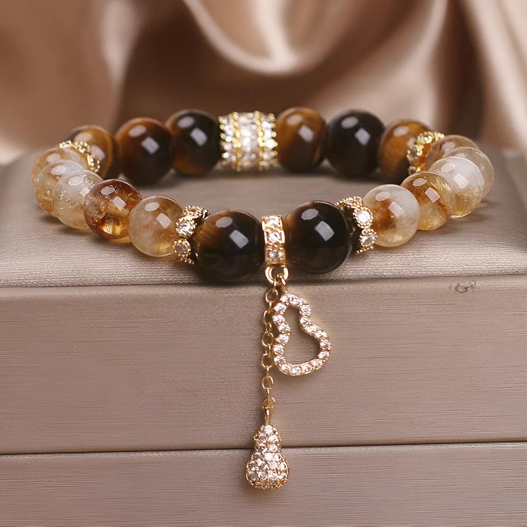 Yellow tower crystal tigereye Fu Lu bracelet for women with electroplated finish