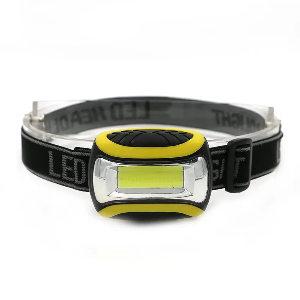 Yellow plastic three-speed COB headlamp for outdoor activities and work lighting