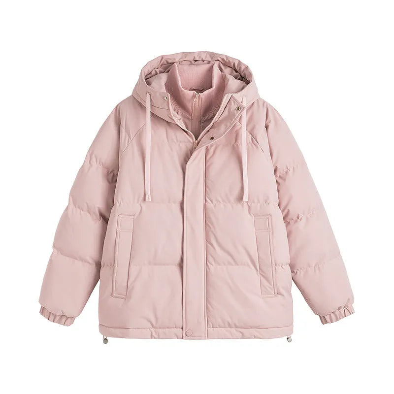 Loose fit two-piece winter cotton-padded coat in a solid colour with side seam pockets