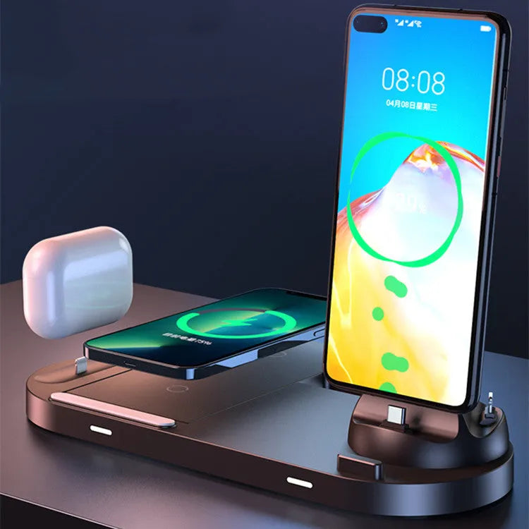 Multifunctional wireless charger base plate in black, foldable design with fast charging capability