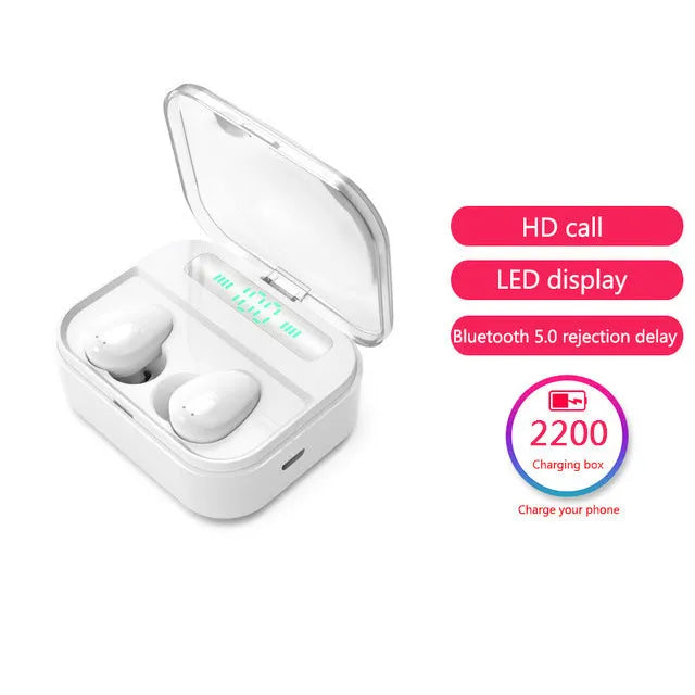 X7LED black and white sports Bluetooth earbuds with USB charging case
