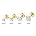 Titanium steel geometric zircon stud earrings in round and square designs with gold and steel colour options