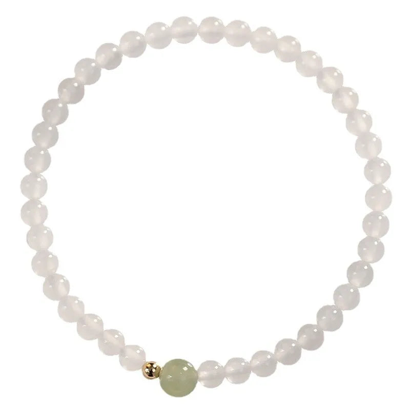 Handcrafted white agate women's bracelet with natural stone beads, 15 cm length, New Chinese style