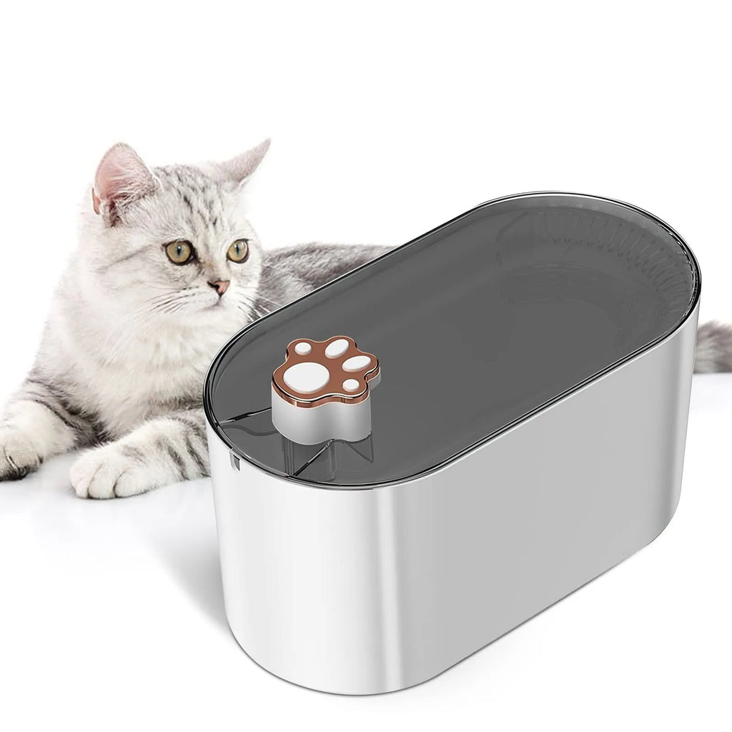 Berlin blue automatic pet water fountain with triple filter and LED light on a wooden floor.