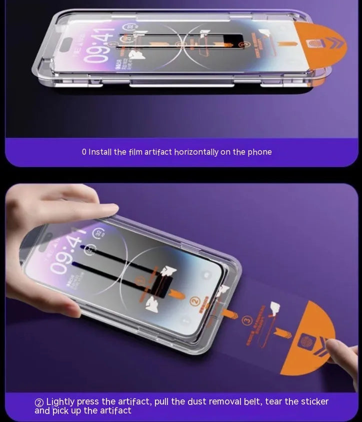 Dust-free Warehouse tempered glass privacy screen protector for iPhone on a table