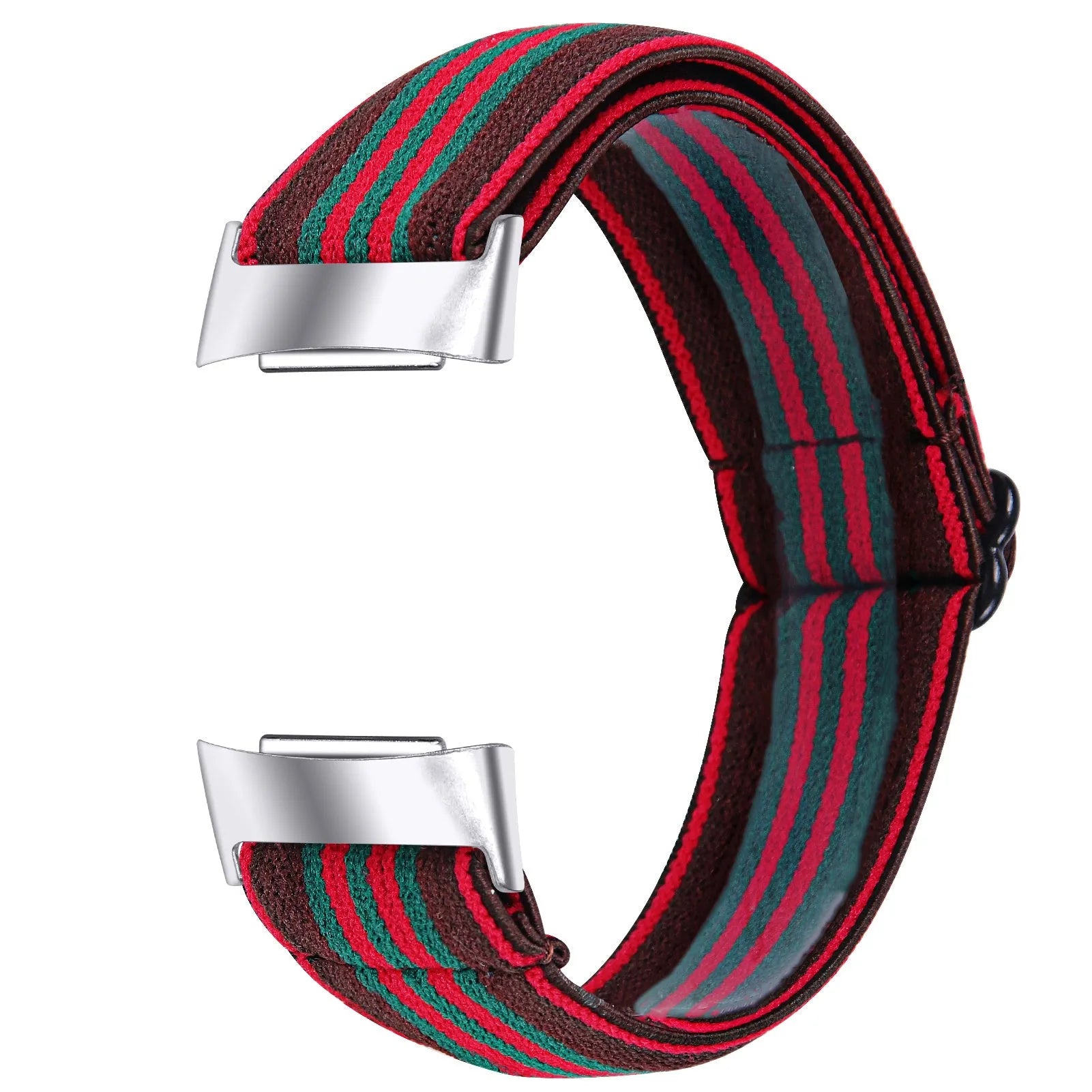 Printed elastic replacement watch strap compatible with Fitbit Charge 6, shown in an adjustable length.
