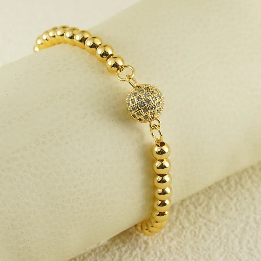 Women's copper bracelet with single ball zircon, heart shape, Arabic style, electroplated finish