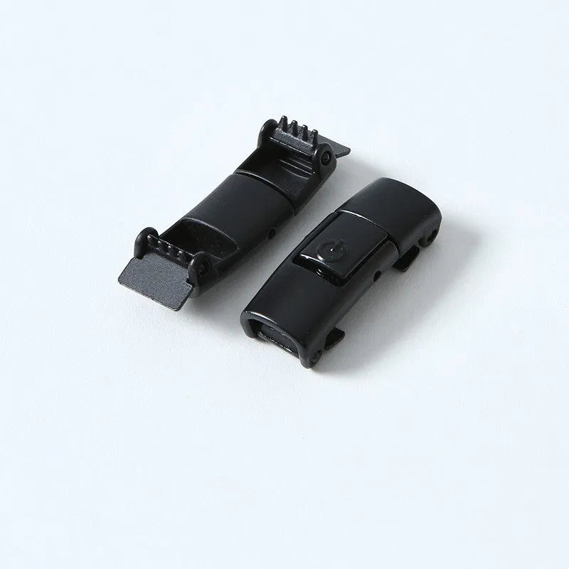 Pair of black 8mm wide flat press lock elastic shoelaces for no-tie fastening on sneakers