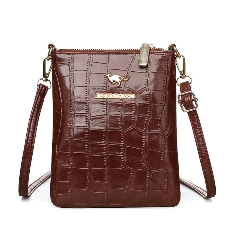 Square black rose pattern PU shoulder messenger bag with file organiser interior and shoulder strap.