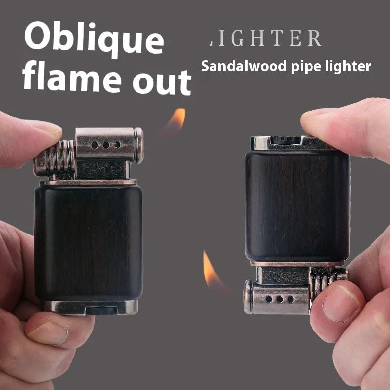 Personality And Creativity Ebony Gas Lighter with black wood inlay and metal body on white background
