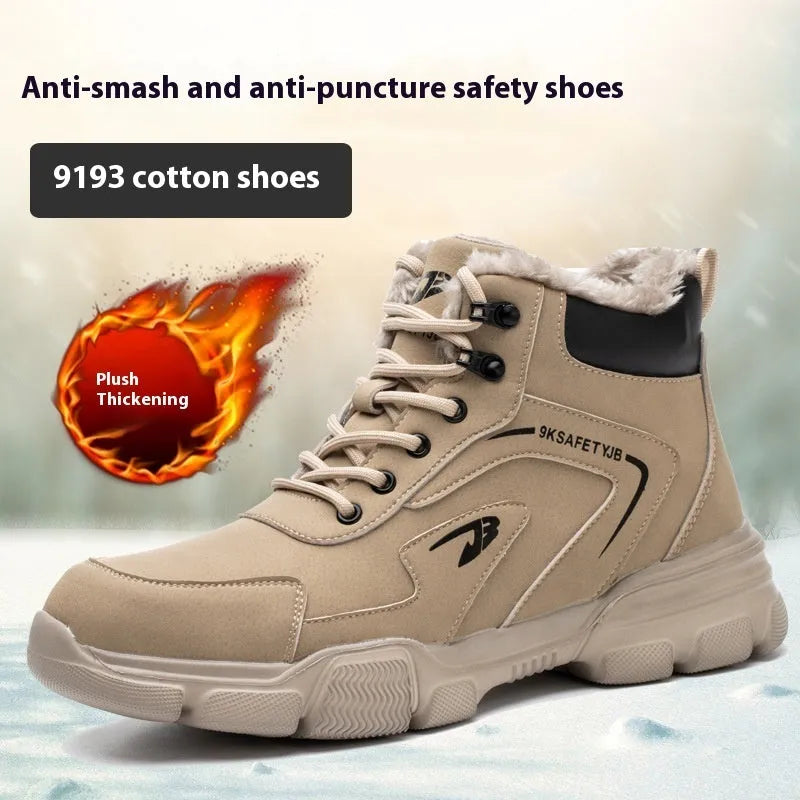 Brown leather labour protection safety shoes with rubber sole, shown on a white background.