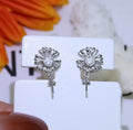 Pair of S925 sterling silver Baroque flower earring frames, silver finish, on white background