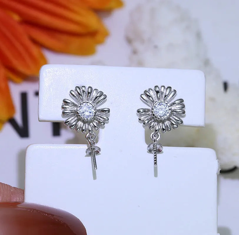 S925 sterling silver baroque flower earrings and ring holder set for DIY jewellery making.