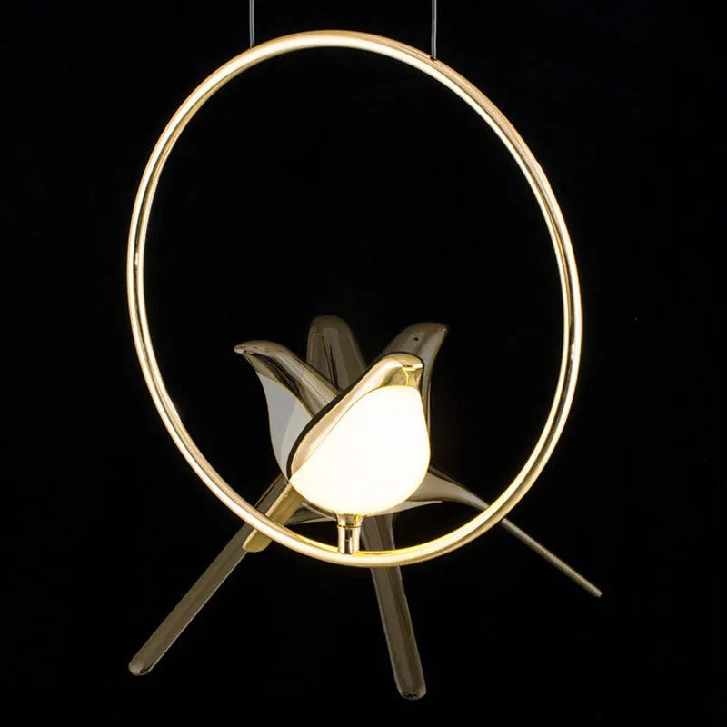 Modern minimalist magpie bird silhouette chandelier made of zinc alloy and clear acrylic, 150cm tall.