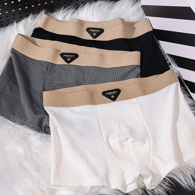 Men's ice silk underwear boxer, nylon fabric, mid waist sport boxer, available in white