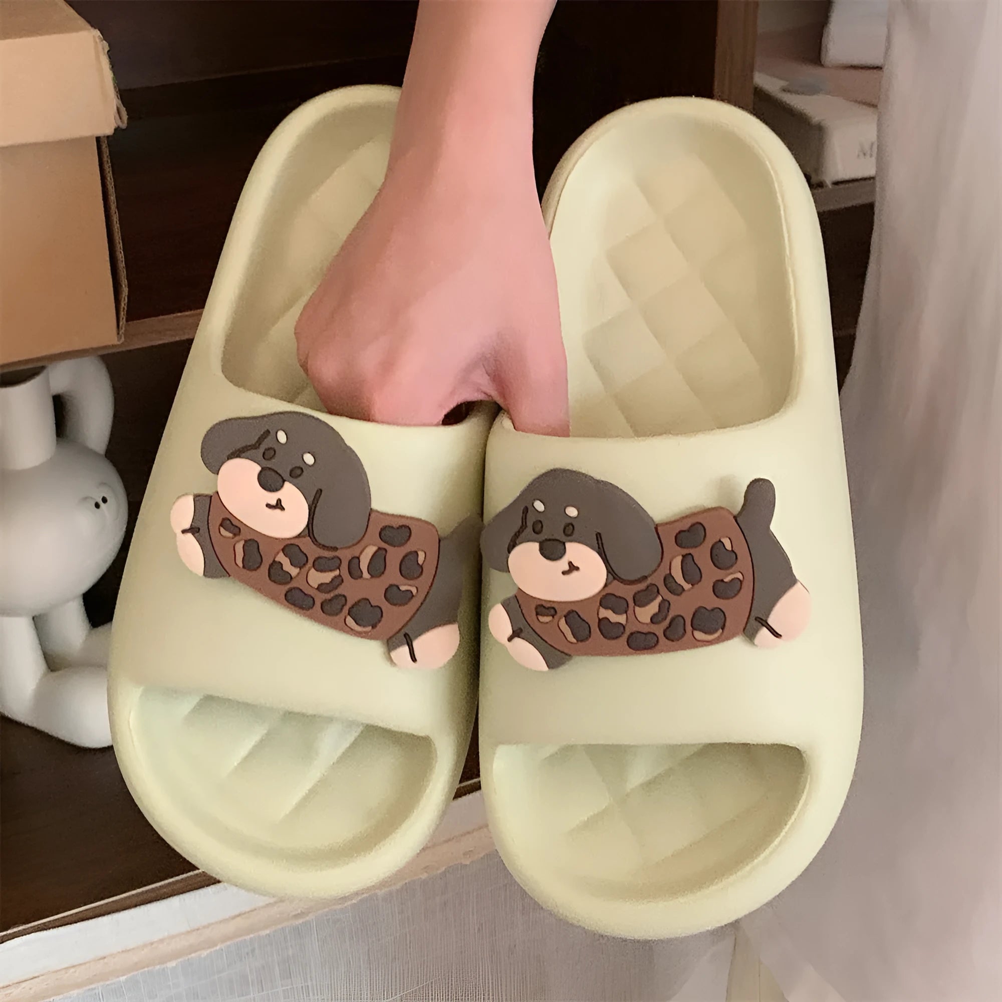 EVA couple leisure sandals with thickening sole in leopard puppy pattern design