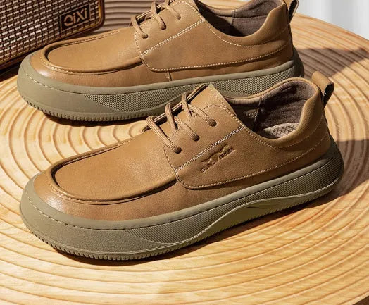 British retro brown leather casual shoes with big toe design and rubber soles