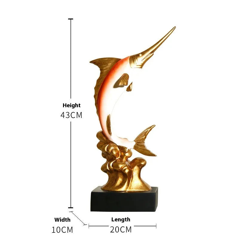 European swordfish resin and plastic decorative ornament in choice of colours on a shelf.
