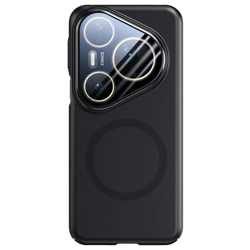 Huawei P80 Pro magnetic lens bracket phone case in frosted black finish showing back-mounted bracket