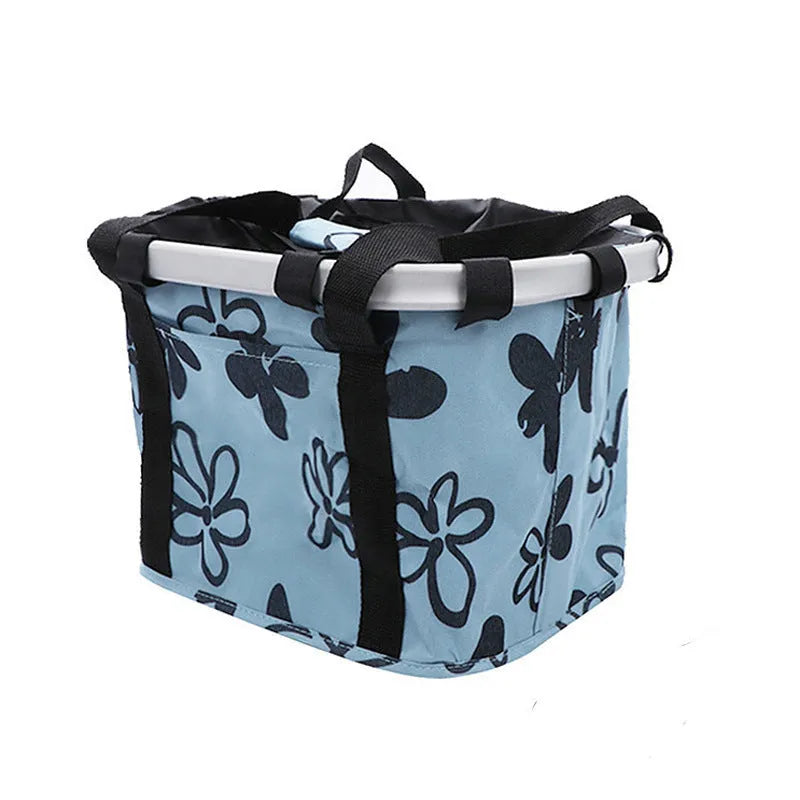 Fashion aluminum alloy folding car basket bag in black and white flowers, Oxford cloth material