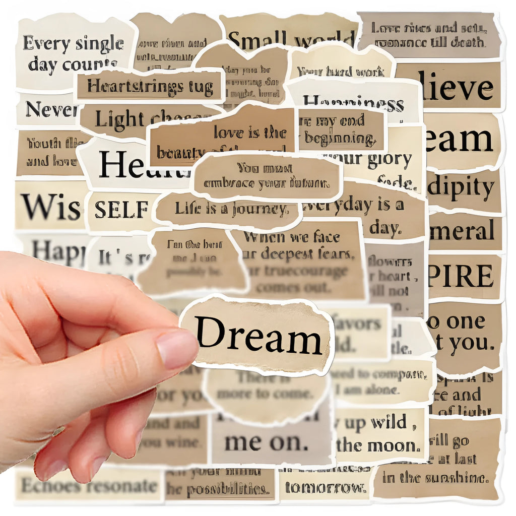 Torn English text decorative stickers for laptops with waterproof PVC material