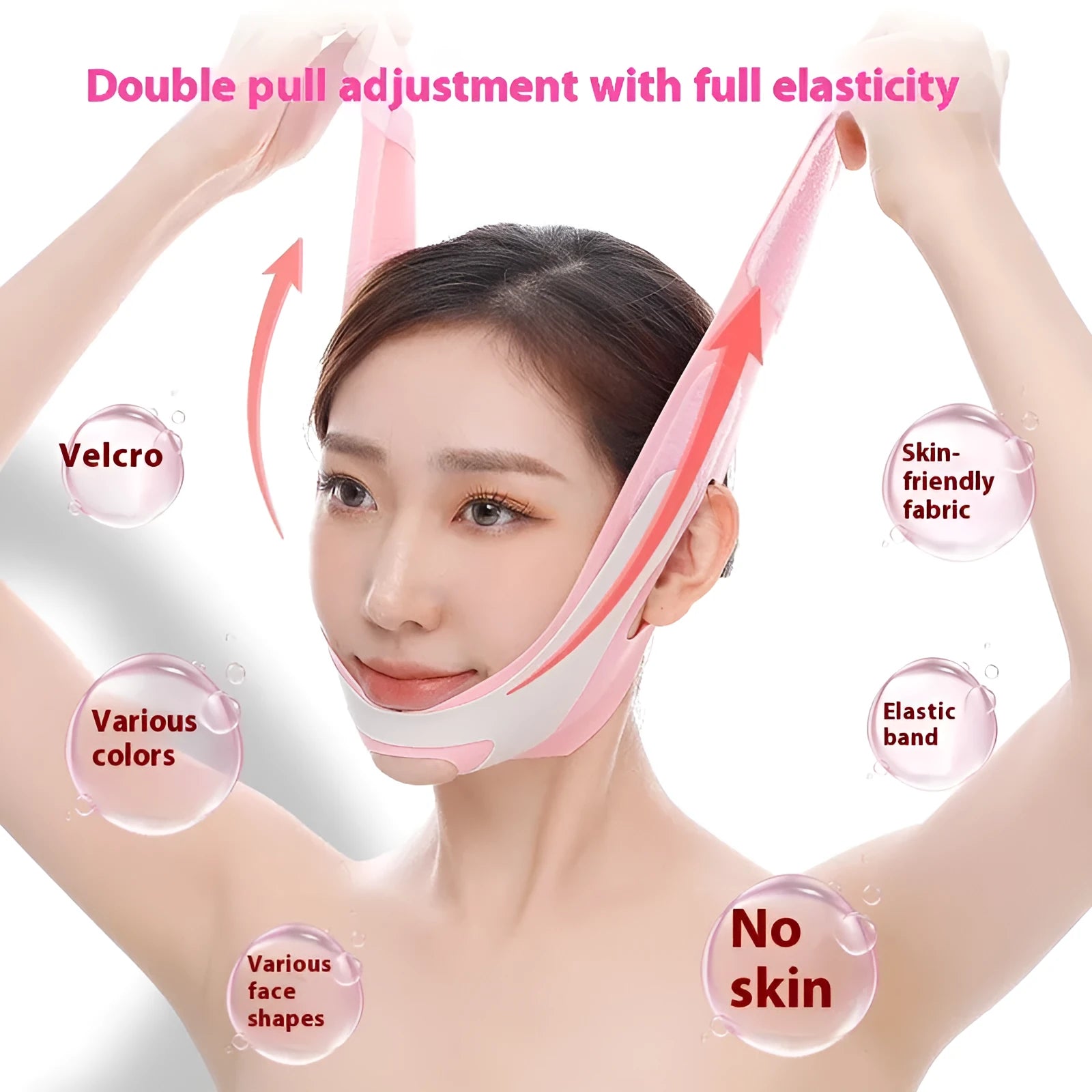 V-shaped elastic face bandage in pink or black colour for facial contouring applications