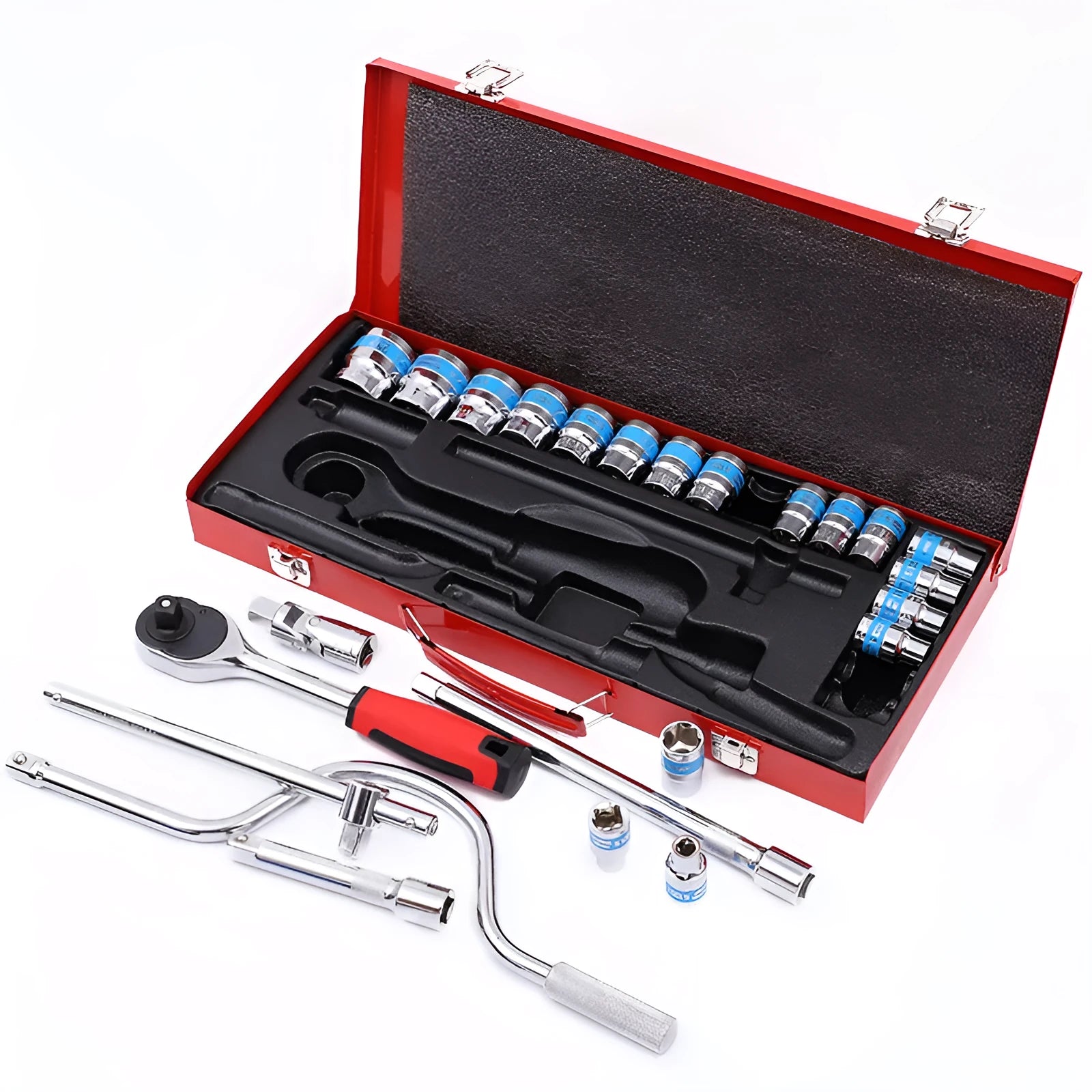 24-piece curved bow socket wrench set in a case, chrome vanadium steel, for car and mechanical repair