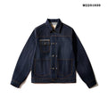 Men's raw pulp colour Japanese-style loose cotton jacket with red edge detailing and patch pockets