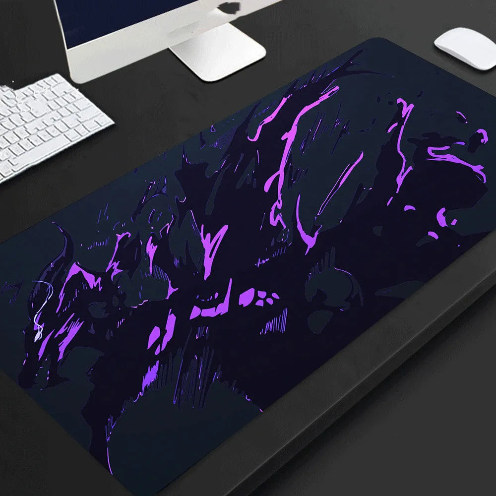 Full black extended extra long rubber mouse pad on desk for gaming and office use