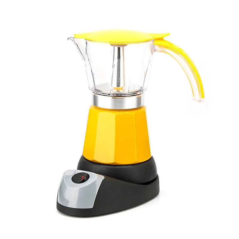 Octagonal aluminium moka pot coffee maker with electric base in silver, green, yellow, red or blue colour