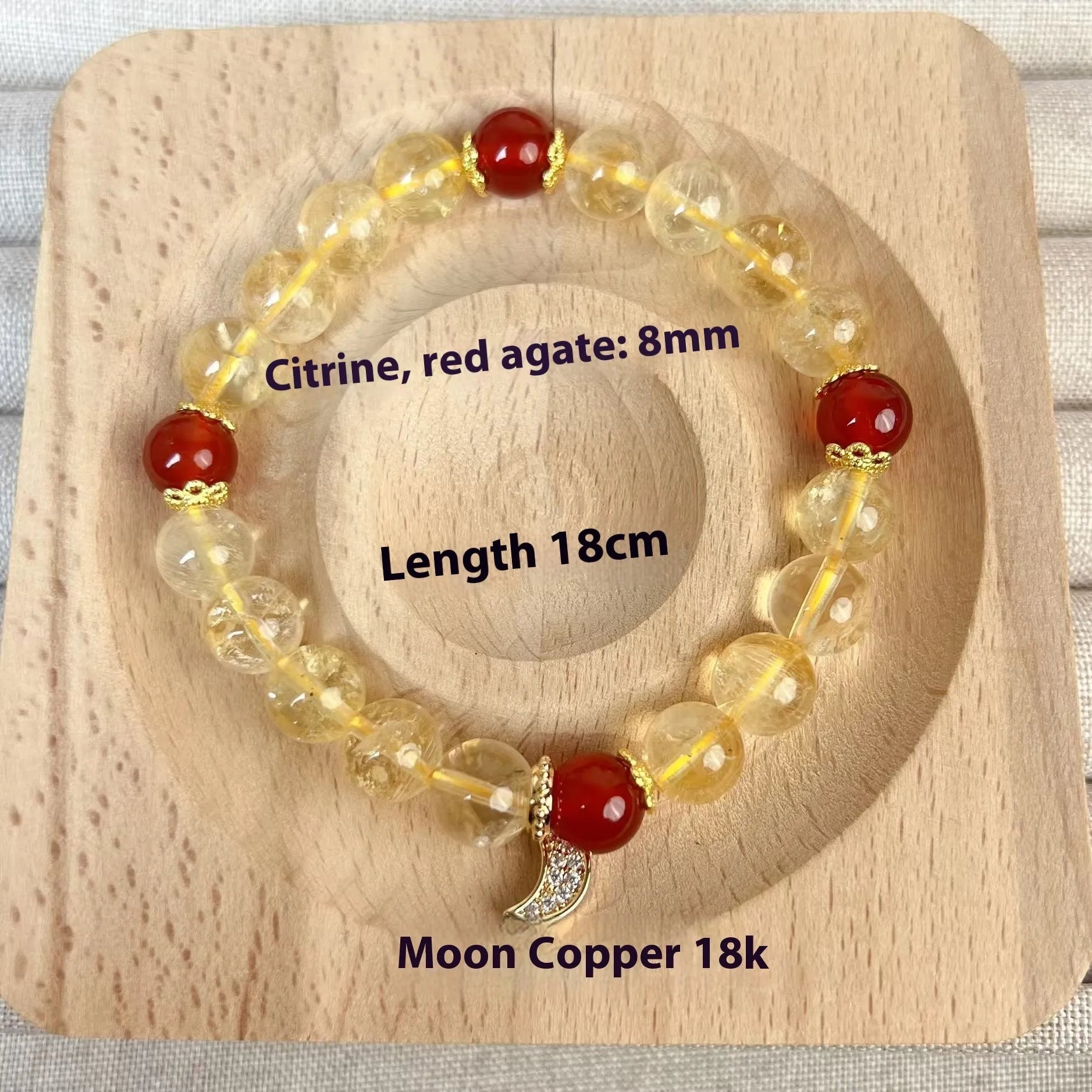 Crystal bracelet with citrine red agate moon boom design for women