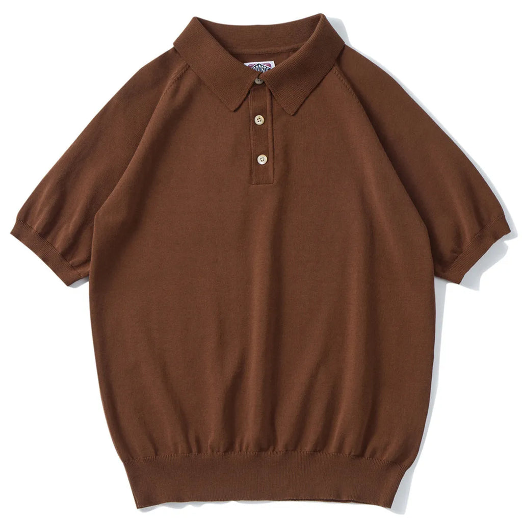 Retro knitted cotton short-sleeved T-shirt in slim fit showing dark brown colour option
