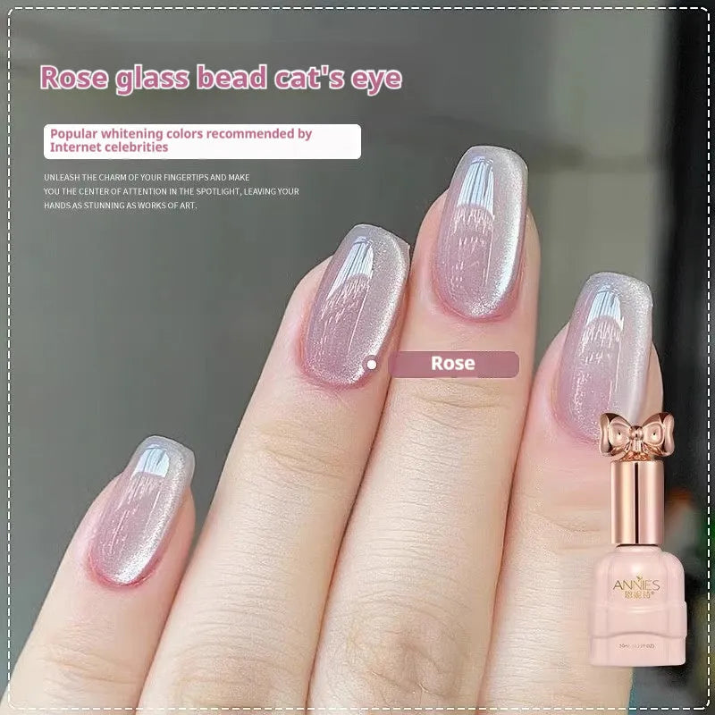 Micro glass bead cat's eye gel nail polish bottle showing textured finish with 15 colour options