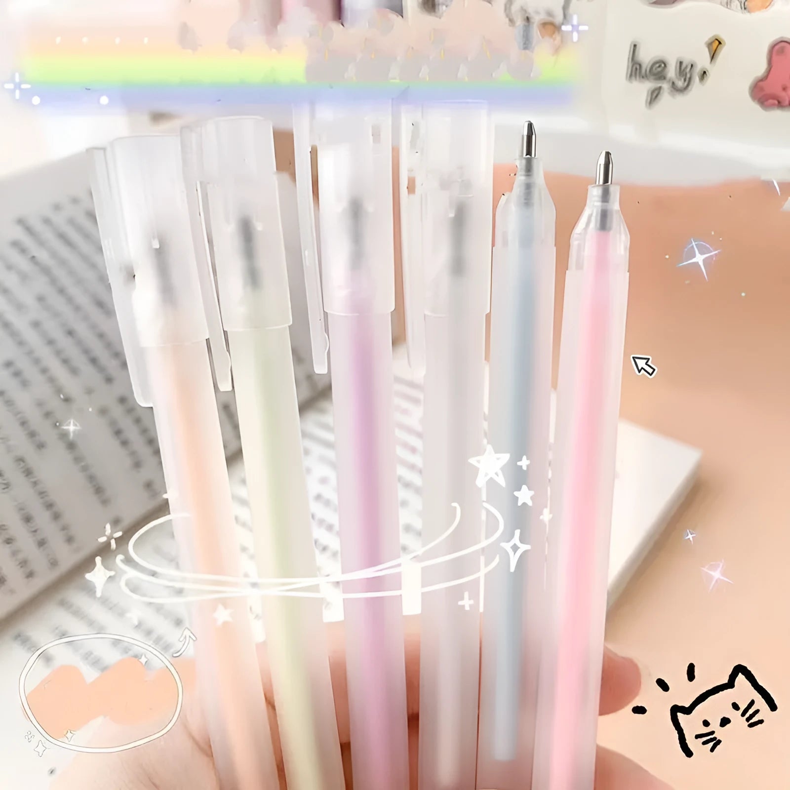 Macaroon colour dispensing pen with cap-pulling mechanism in assorted colours