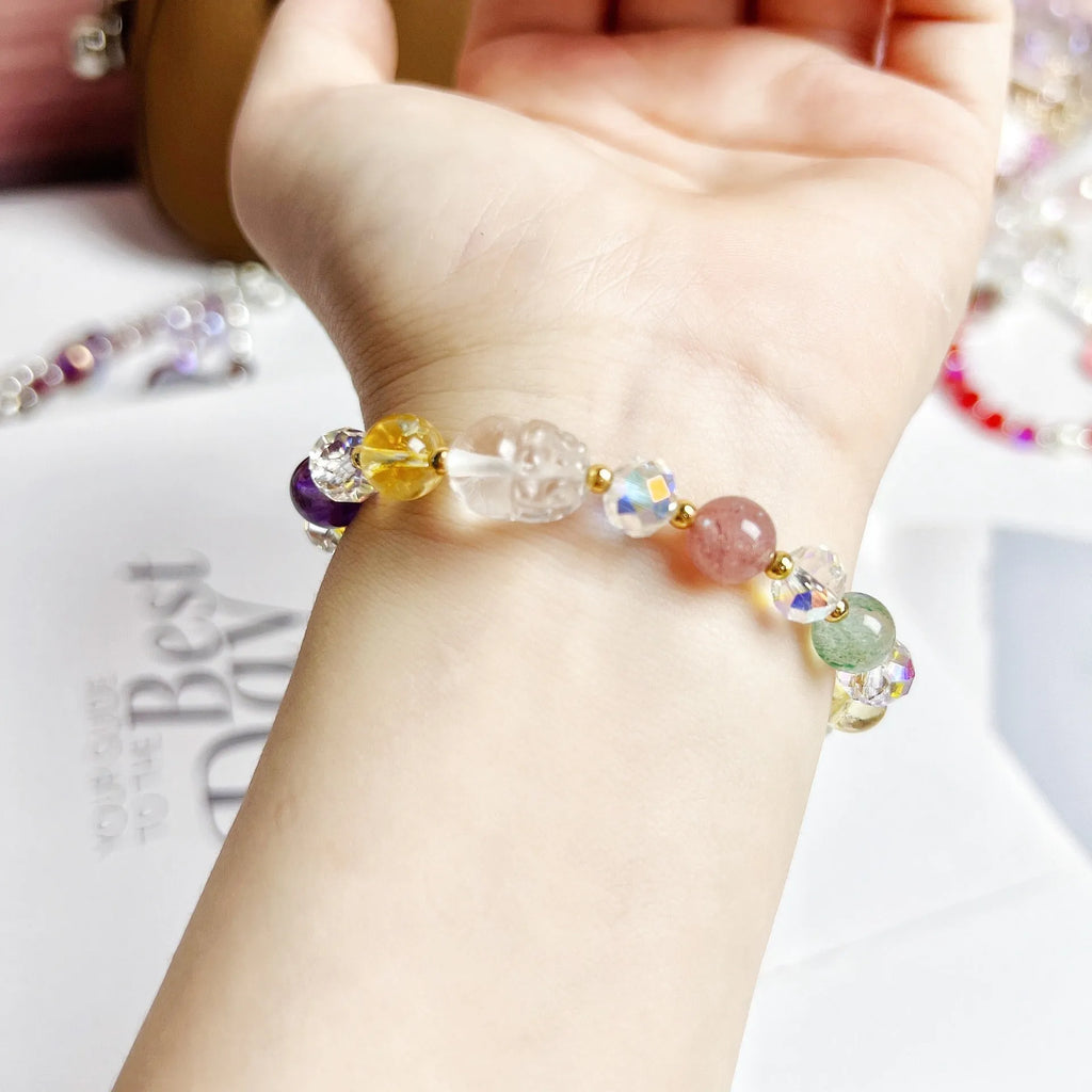 Women's crystal bracelet with manual crafted nine tail fox animal zodiac design