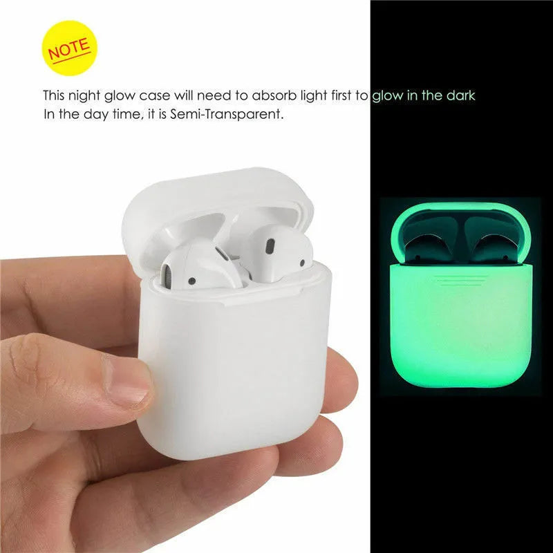 Luminous silicone flip type earphone storage case for AirPods with solid colour