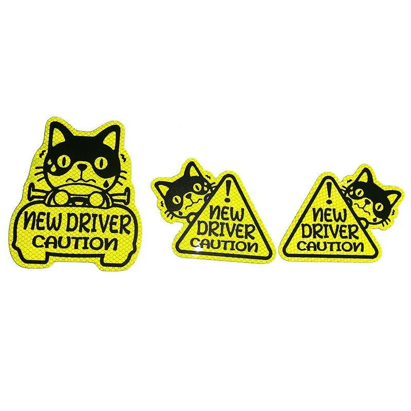 Set of three magnetic reflective stickers with cat, duck, and panda designs for bikes and scooters.