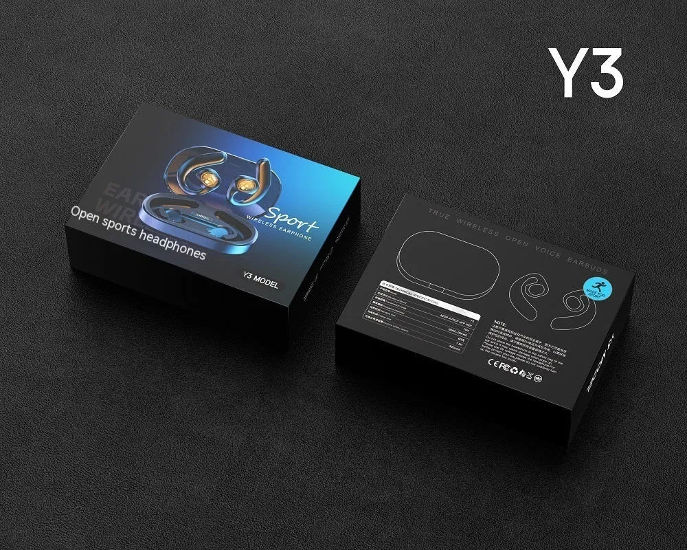 Y3 open non in ear wireless Bluetooth earphones black ear hook bone conduction sports style