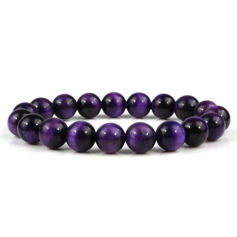 Natural tiger eye stone bracelet with round beads in a choice of colours and sizes