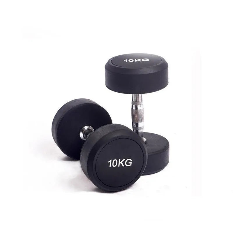 Cast iron rubberized round head fitness dumbbell in black, 1kg 2.5kg 5kg options