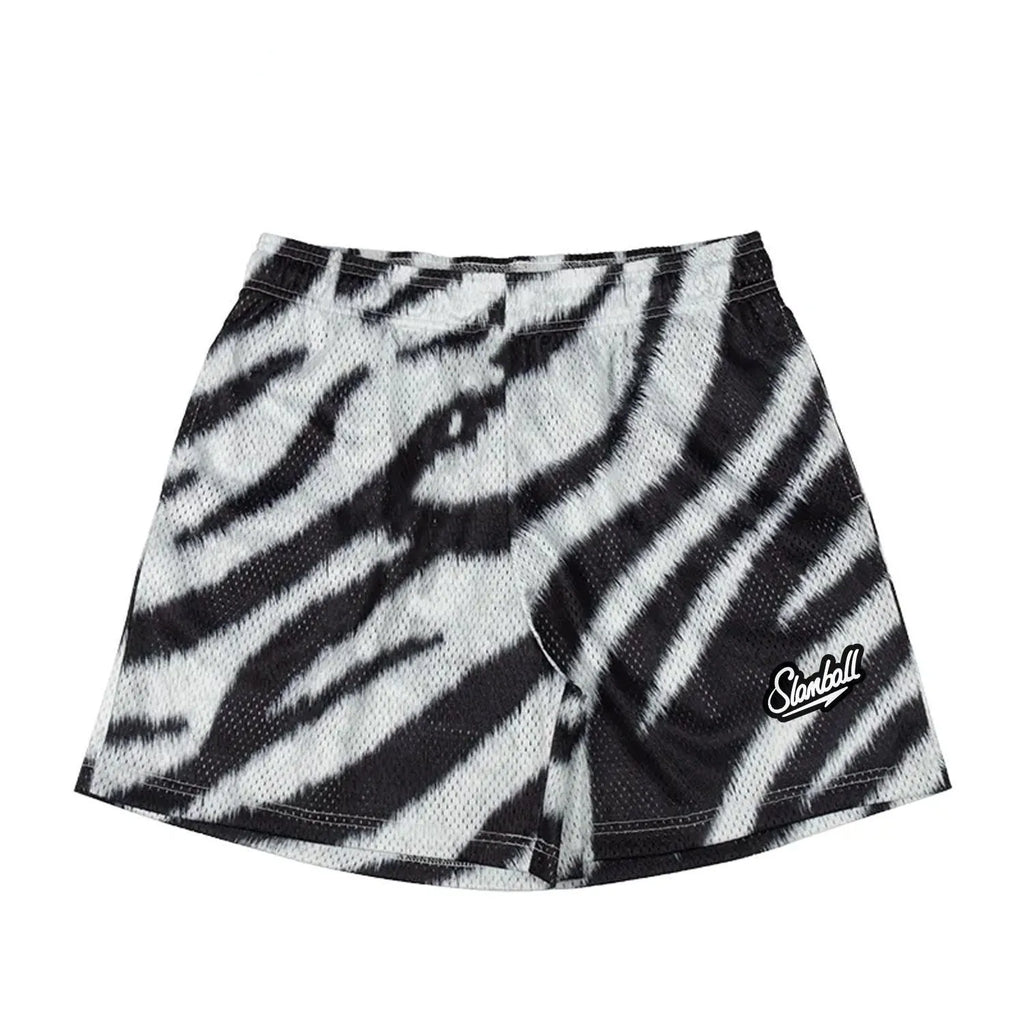 Men's leopard print quick-dry fitness shorts with mid waist and athletic cut
