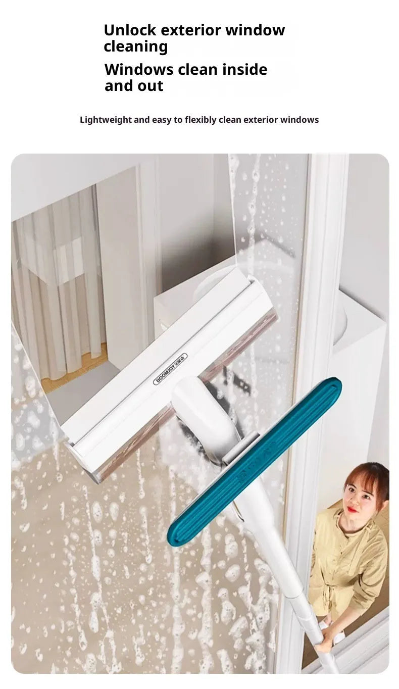 Retractable anti-drip glass wiper with plastic handle and detachable cleaning cloth for household window cleaning