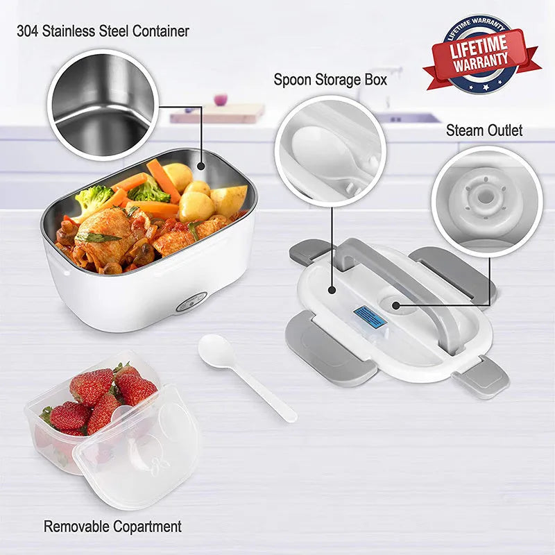 Grey dual-purpose electric lunch box with 1.2 litre capacity for car and home use