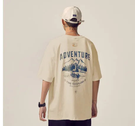 Men's black loose fit short-sleeved t-shirt on a hanger