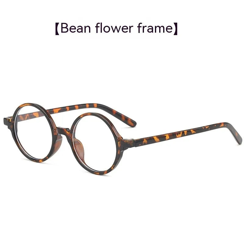 Artistic retro round flat mirror glasses in four colour options on display