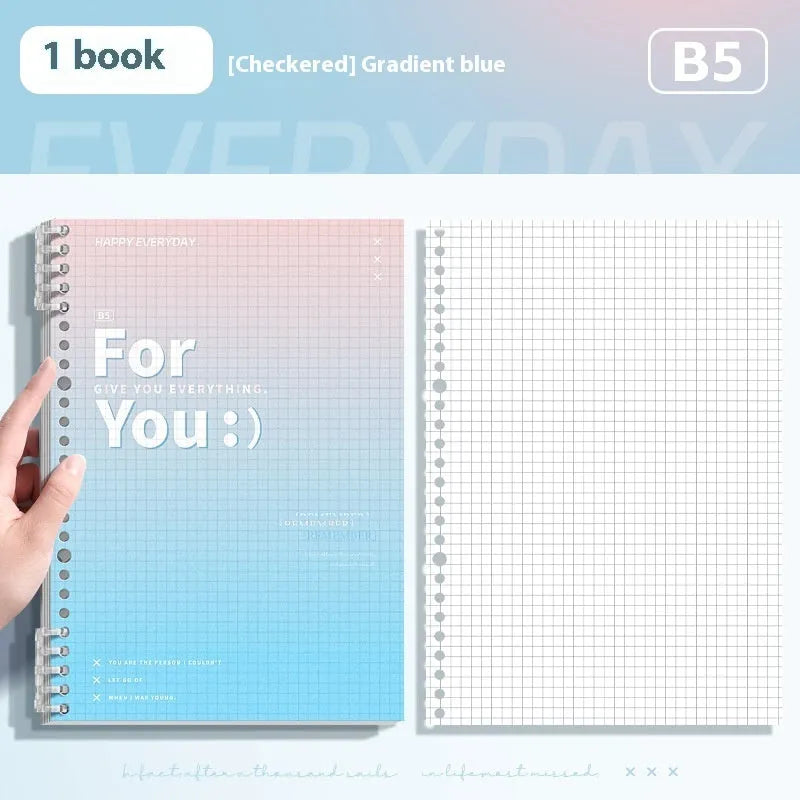 Removable coil gradient notebook in blue green pink purple colours with PP cover